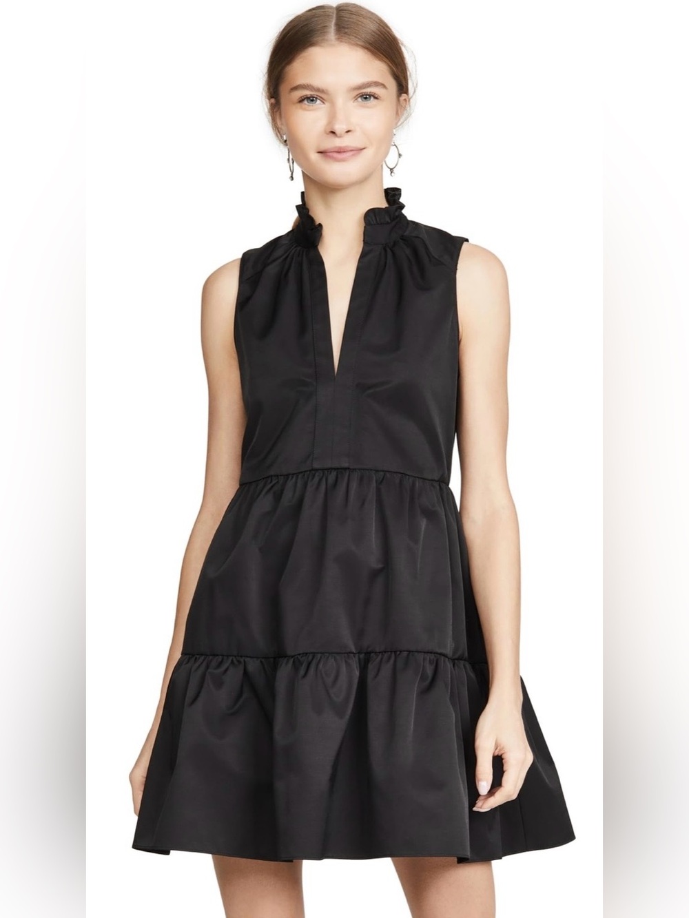 Black Tiered Ruffle-Neck Dress